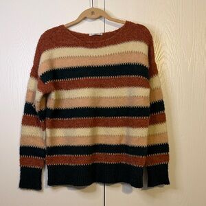 Cozy Striped Fuzzy Sweater in Blush, Rust, Cream & Dark Green